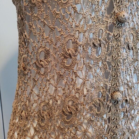 Vintage Lisa Crochet Cardigan Vest Womens Small Mocha Brown Boho Festival - Picture 9 of 9